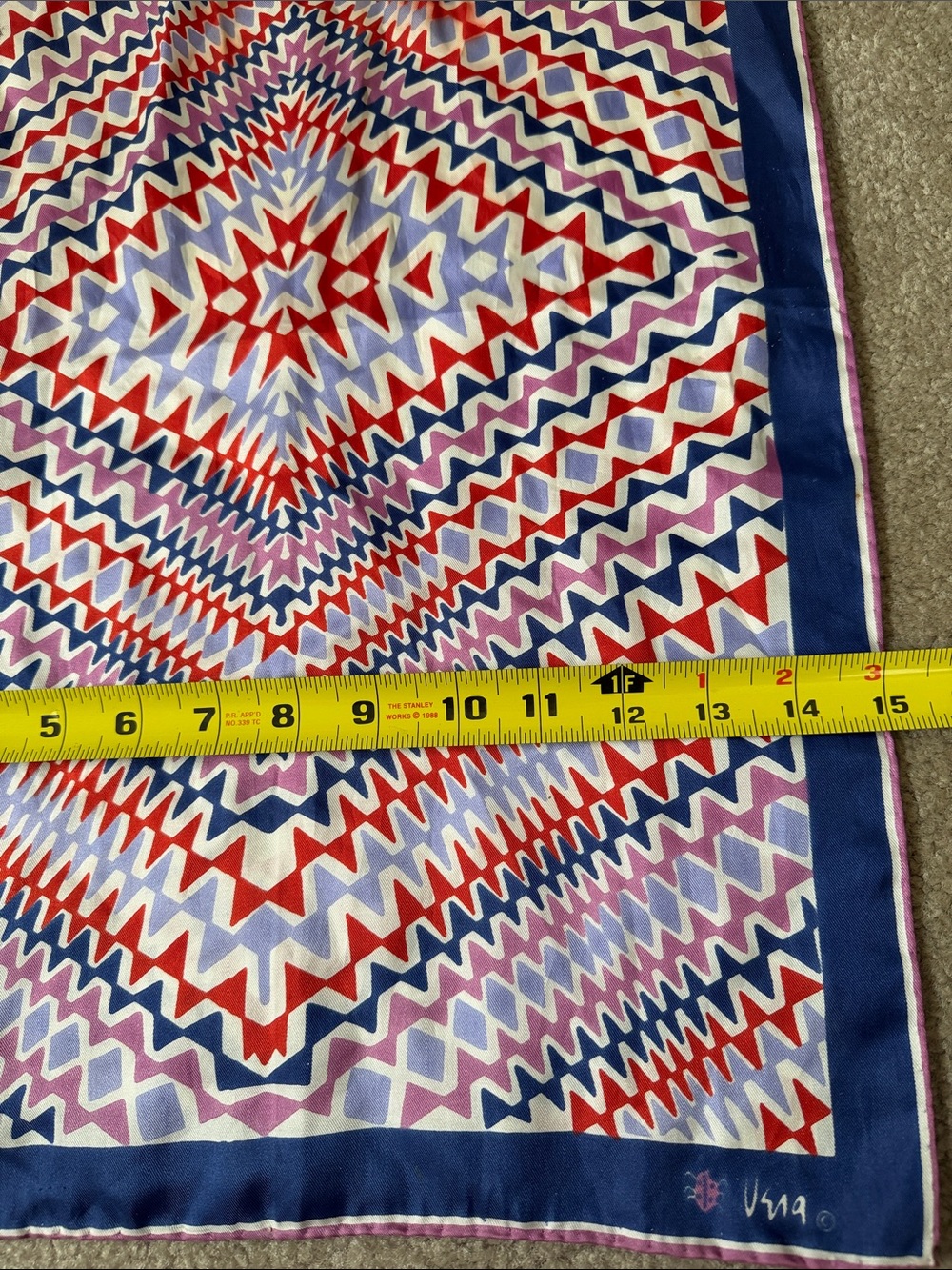 Vera Neumann Vintage scarf Hand rolled edges Blue Red White Purple - Picture 7 of 7
